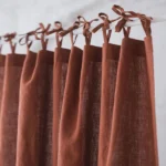 Tie top burnt orange linen curtain